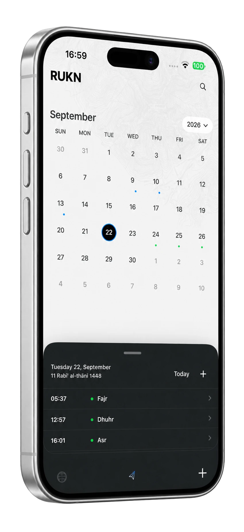 RUKN Calendar with daily prayer times
