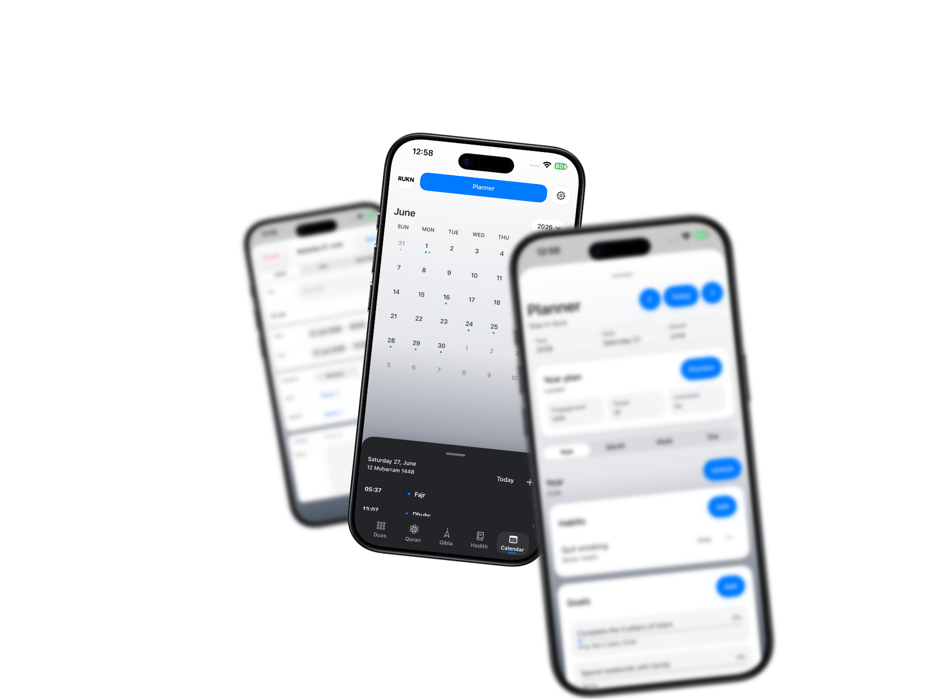 Muslim planner features in the RUKN Islamic app